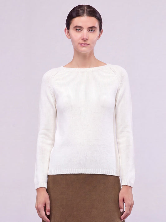 Maglia scollo barchetta semi integrale manica lunga, spacchetti white 550r02_fw25-7_690whi