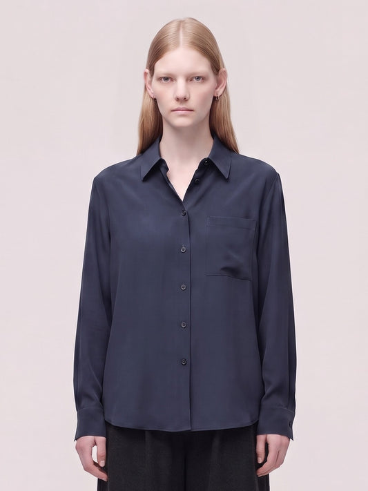Camicia oversize in seta crepe de chine - Camicia oversize in seta crepe de chine alt - 002